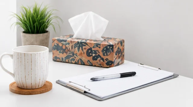 Hypnotherapy session room with chairs and tissues